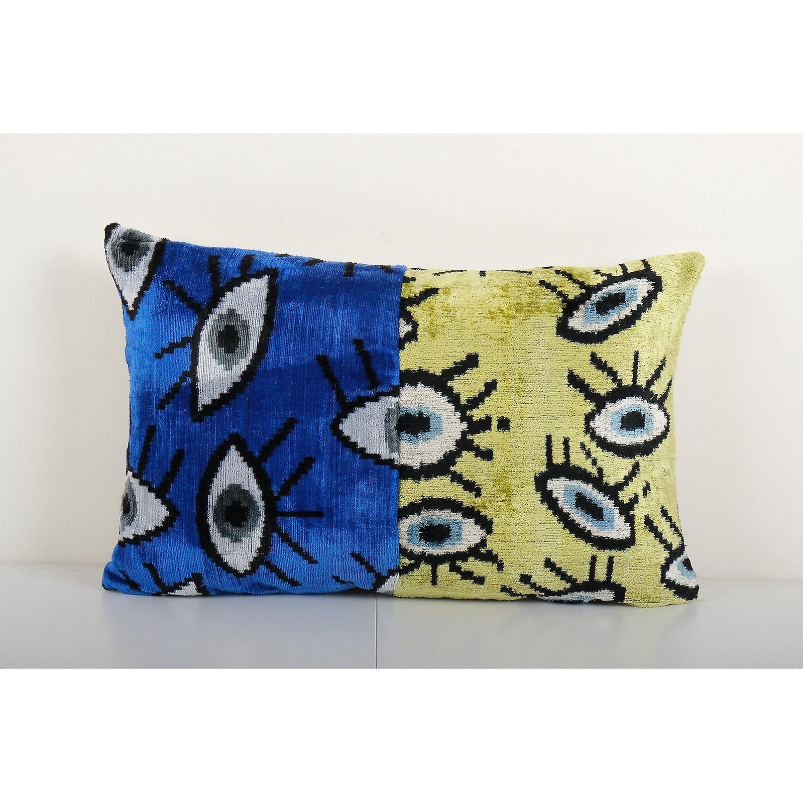 Handmade Patchwork Eye Ikat Velvet Cover, Silk Lumbar Designer Case