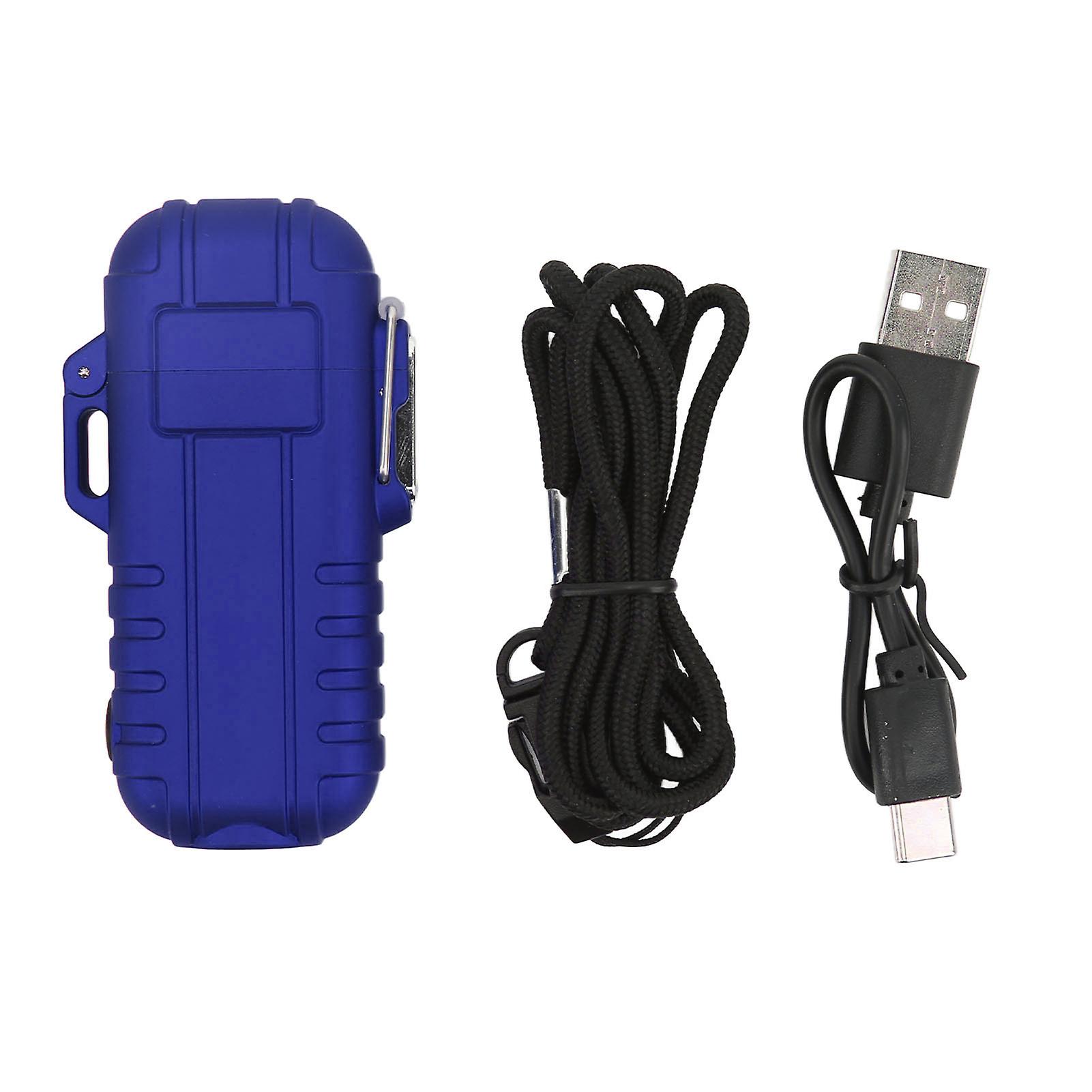 Outdoor Double Arc Electric Lighter Portable Waterproof Flashlight Lighter Charging Pulse Windproof Lighter Blue