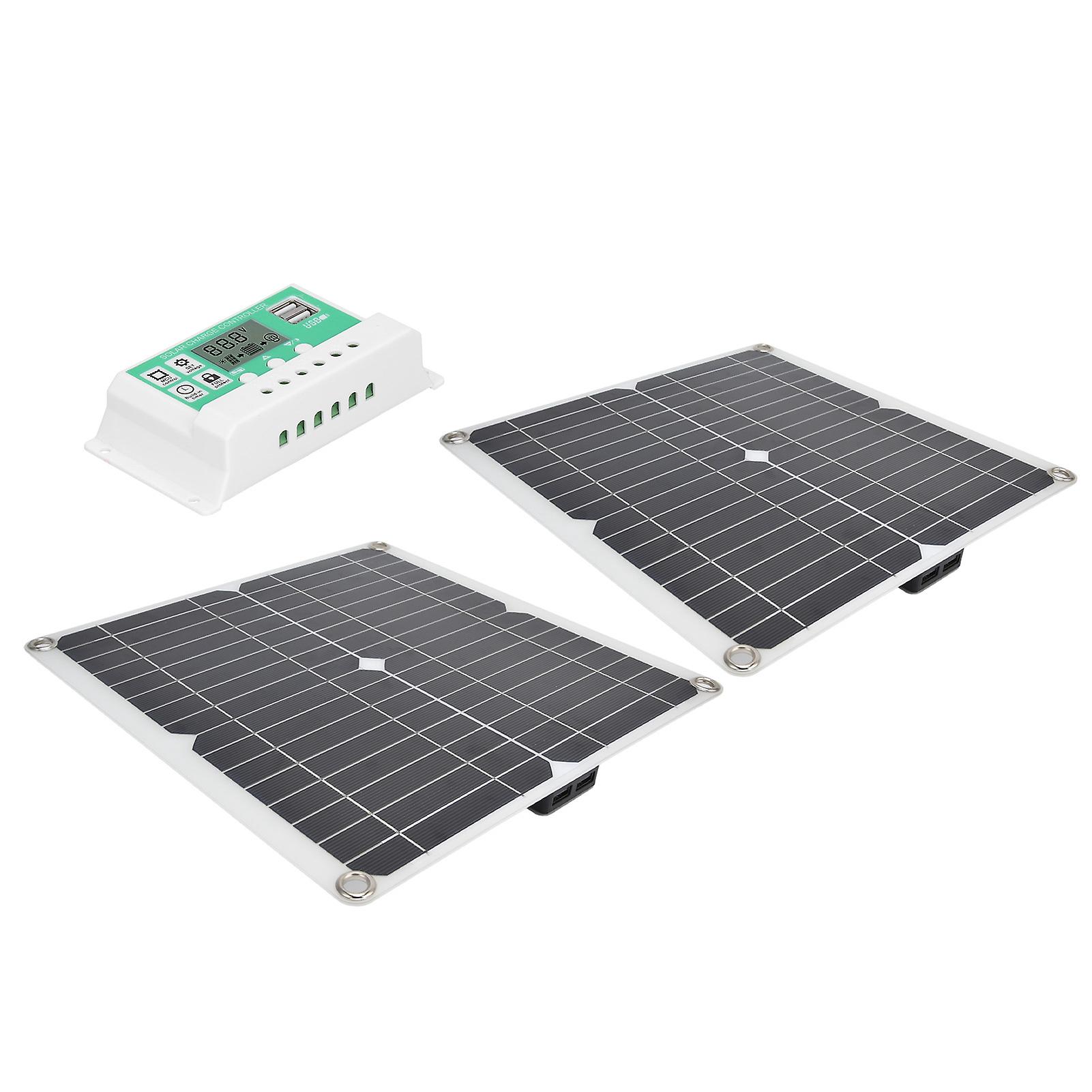 2Pcs 15W Monocrystalline Solar Panel Kit with 20A Controller, 28x28cm
