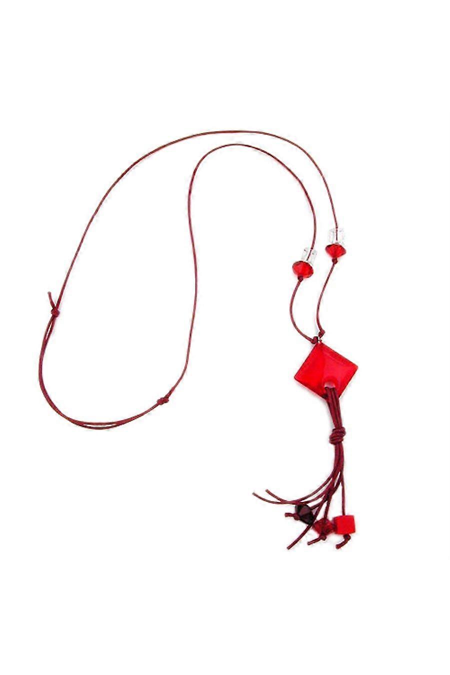 Necklace Red Square Bead 90cm - Gl02785
