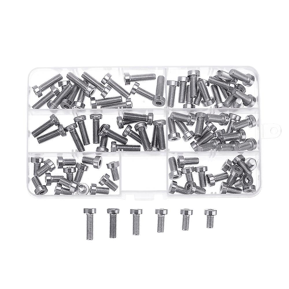 90Pcs M6 Hex Socket Thin Cap Head Low P Rofile 304 Stainless Steel Screw Bolts Set 10-20mm