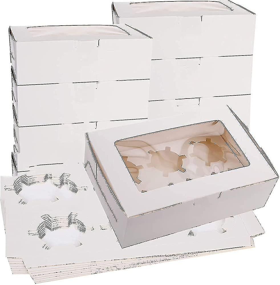 Pack Of 10 Cake Boxes, Cupcake Boxes 6- Holes With Window And Inserts Y