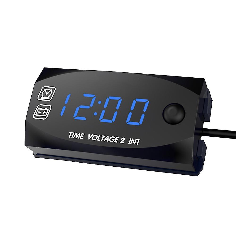 Motorycycle DC 6V-30V 2 In 1 Digital Time Clock Voltage voltmeter IP67 Waterproof Tester Battery Mon