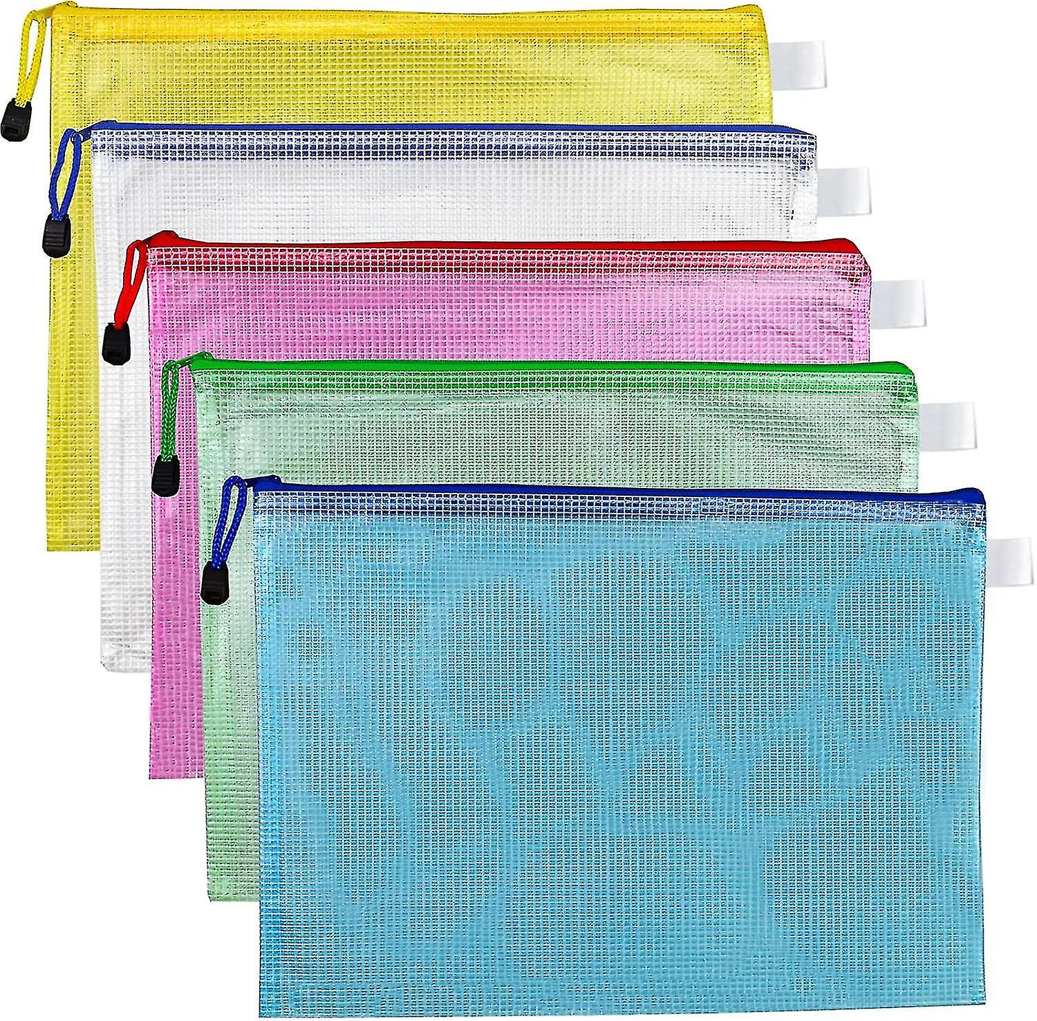 5 Pcs Plastic Wallets A4 File Folder Document Zipper Bags A4 Zip Bag