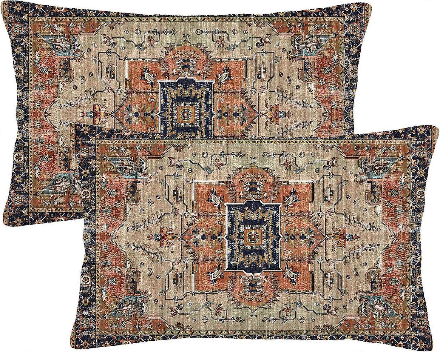 Boho Lumbar Pillow Covers 12x20 Set of 2, Outdoor Aztec Terracotta Retro Carpet Throw Pillow Covers Linen Farmhouse Vintage Decor Cushion Case Bohemia