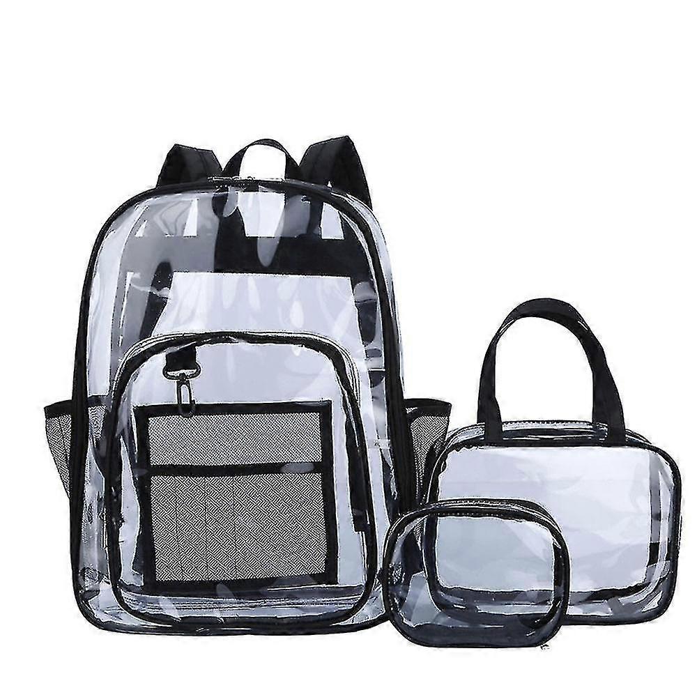 حقيبة ظهر شفافة PVC حقيبة ظهر بولي كلوريد الفينيل حقيبة مدرسية ذات سعة كبيرة للطلاب مجموعة من ثلاث قطع