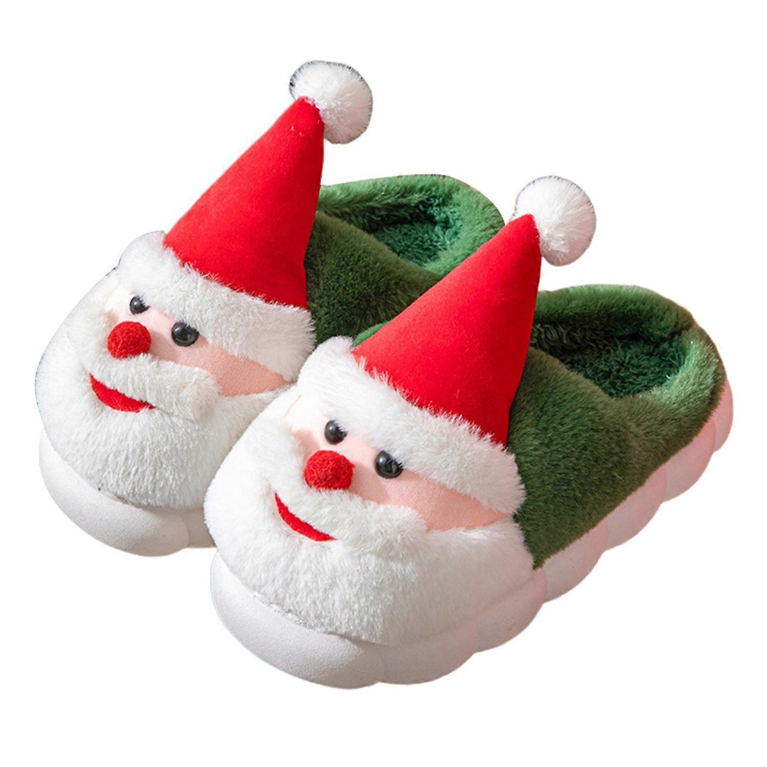 1 Pair Santa Claus Slippers Warm Plush Cotton Slipper with Santa Hat Non-slip Christmas Winter House