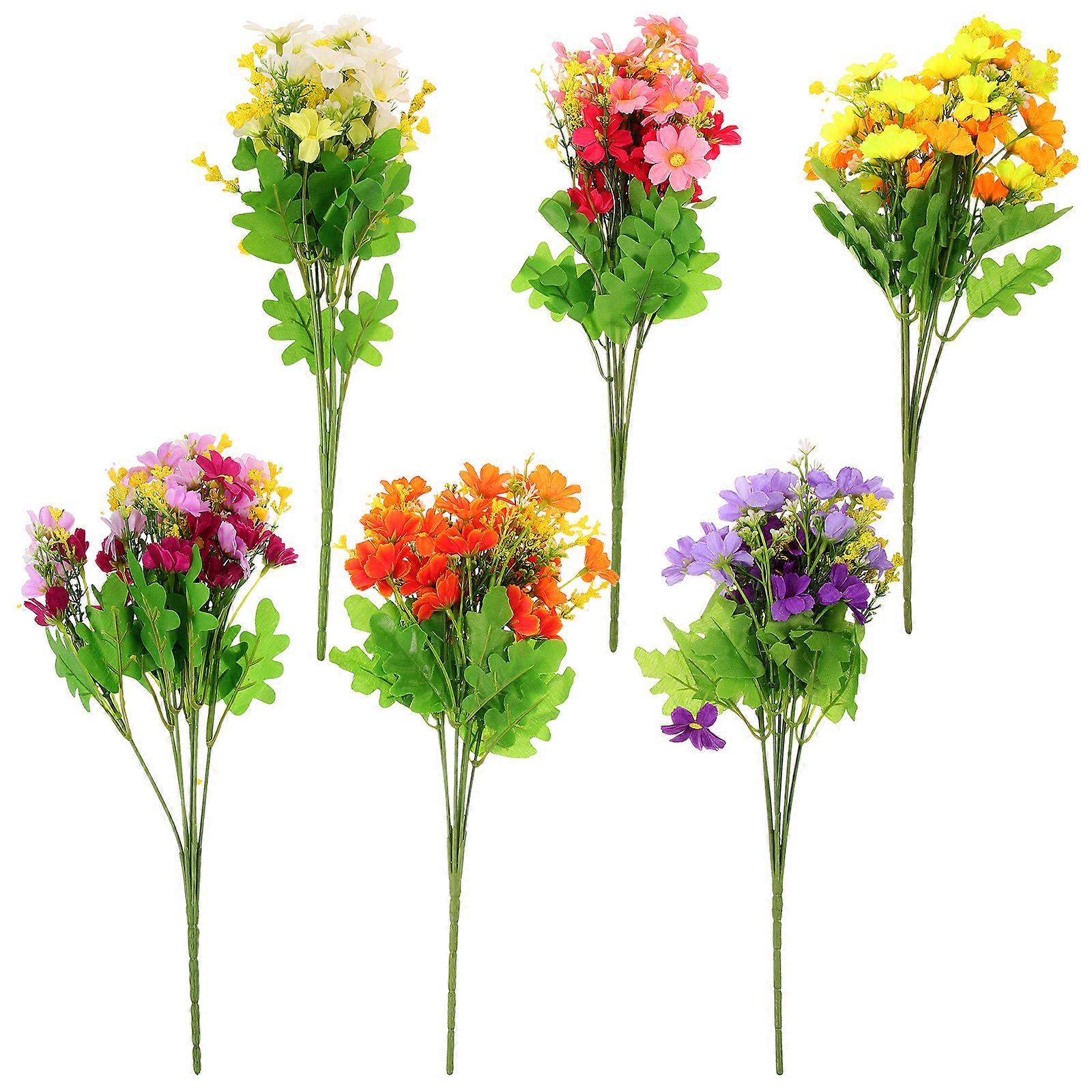 6 Pcs Artificial Daisy Bouquet Silk Simulation Flowers Potted Plant for Dining Table Decor
