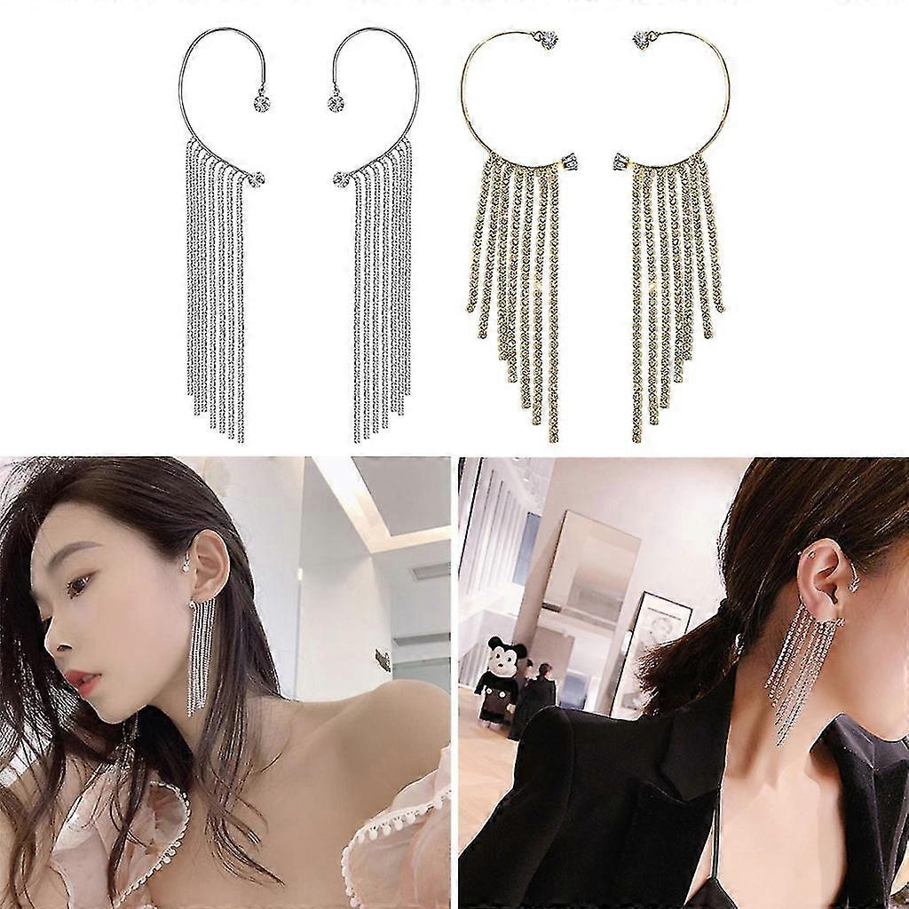 Ear Non-piercing Clip Cuff Earring Super Long Tassel Dangle Dropping Earring