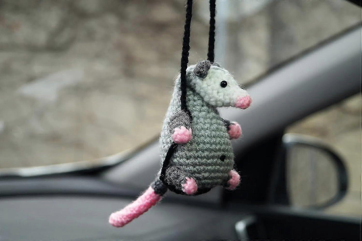 Possum Car Charm, Handmade Knitted Possum Car Pendant, Cute Opossum Car Decoration Rearview Mirror Accessories, Opossum Lovers Gift