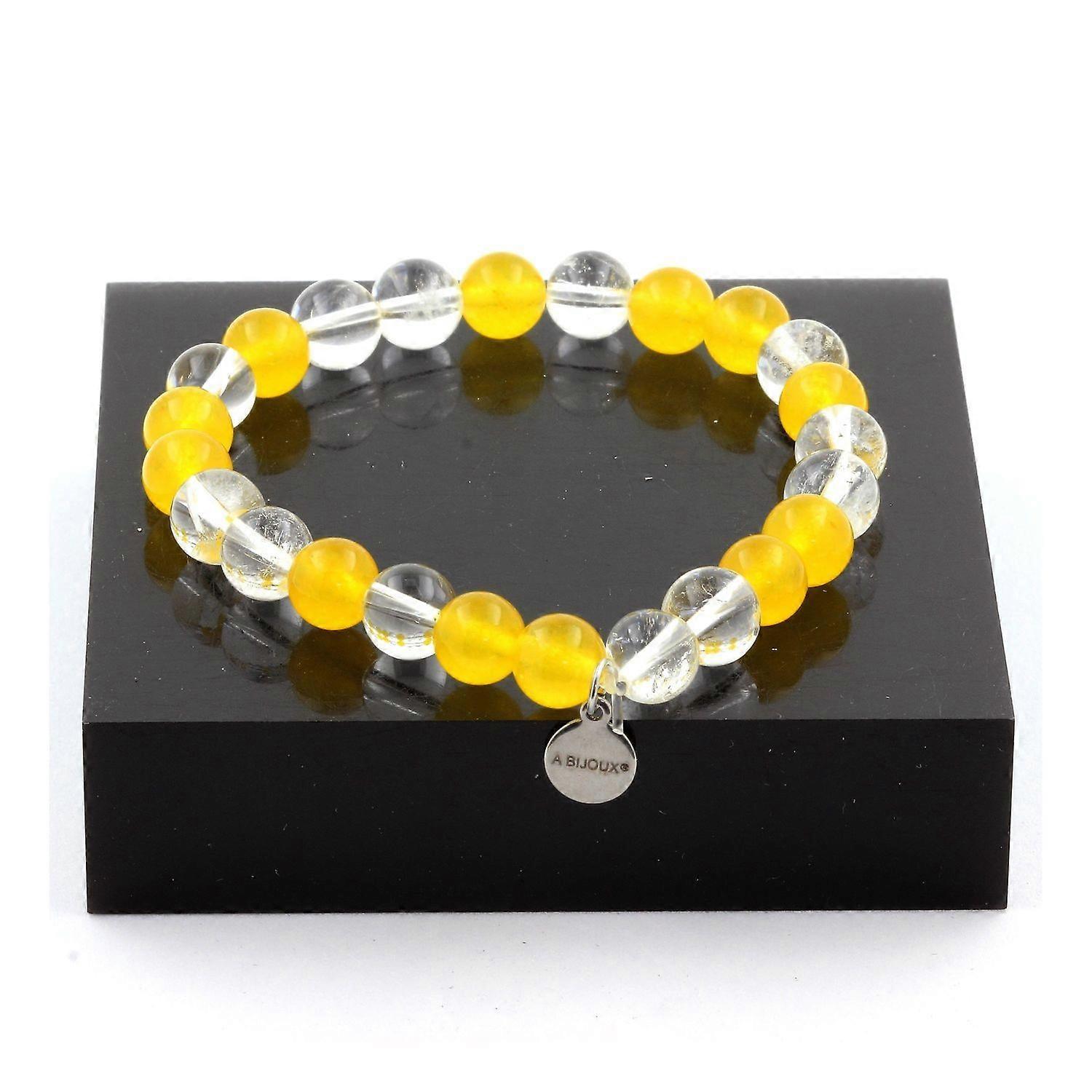Yellow Agate + Quartz Beads Bracelet 8 mm