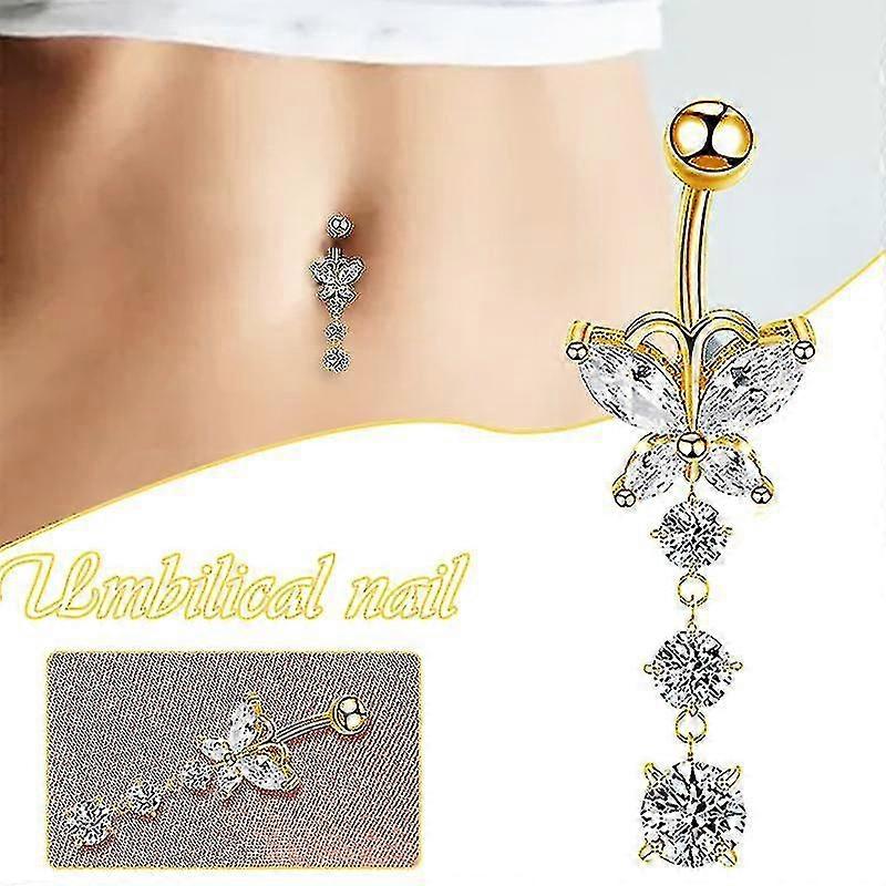 Stainless Steel Belly Button Rings Butterfly Curved Piercing