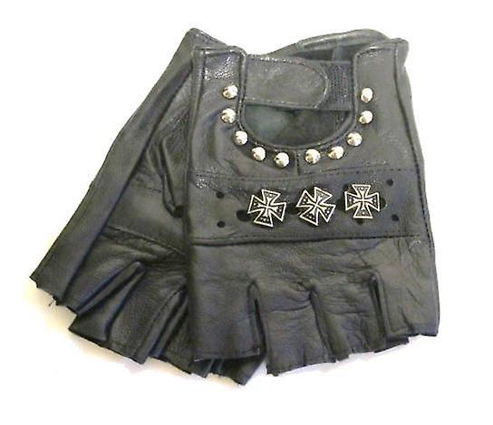 Leather gloves fingerless - Crosses and round rivets