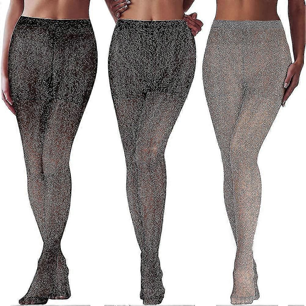 3 Pairs Metallic Tights Women's Shimmer Tights Shiny Elastic High Waist Pantyhose