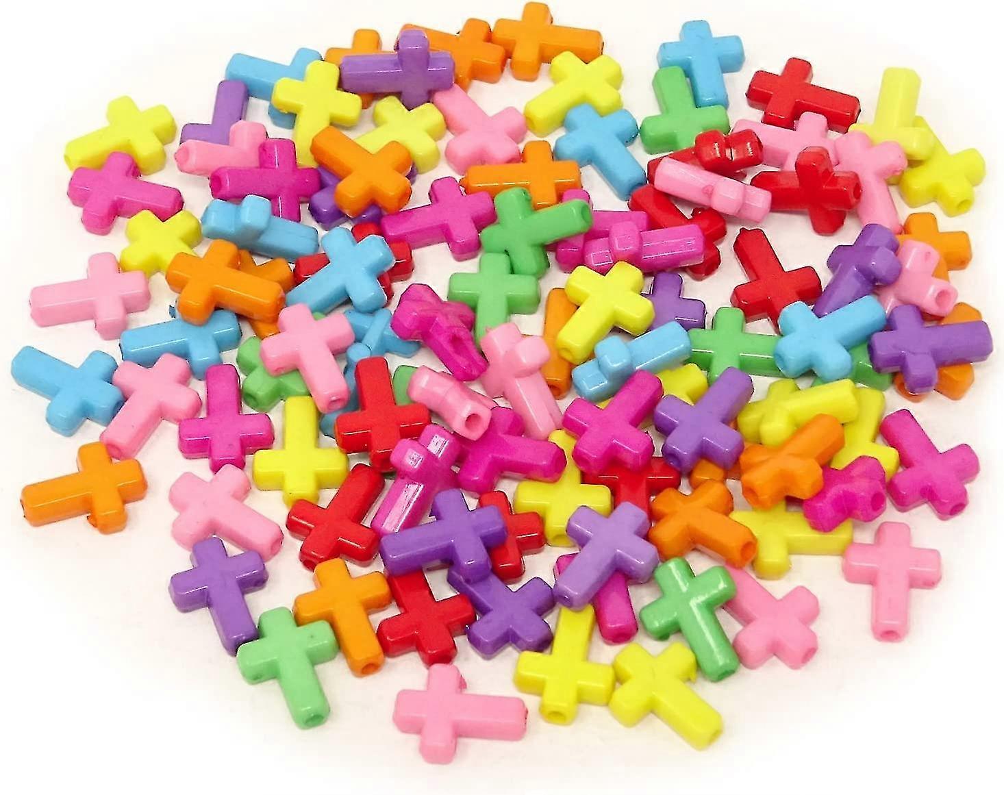 200pcs 16x12x4.5mm Assorted Color Acrylic Cross Beads Spacer Beads For Jewelry Making Or Craft Projects