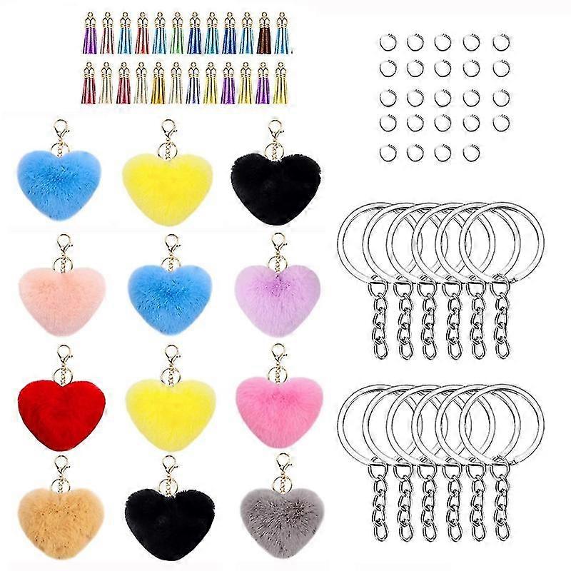 Pompoms Keychain Set Include 12 Faux Fur Pom Poms Balls 12 Tassels Key Rings