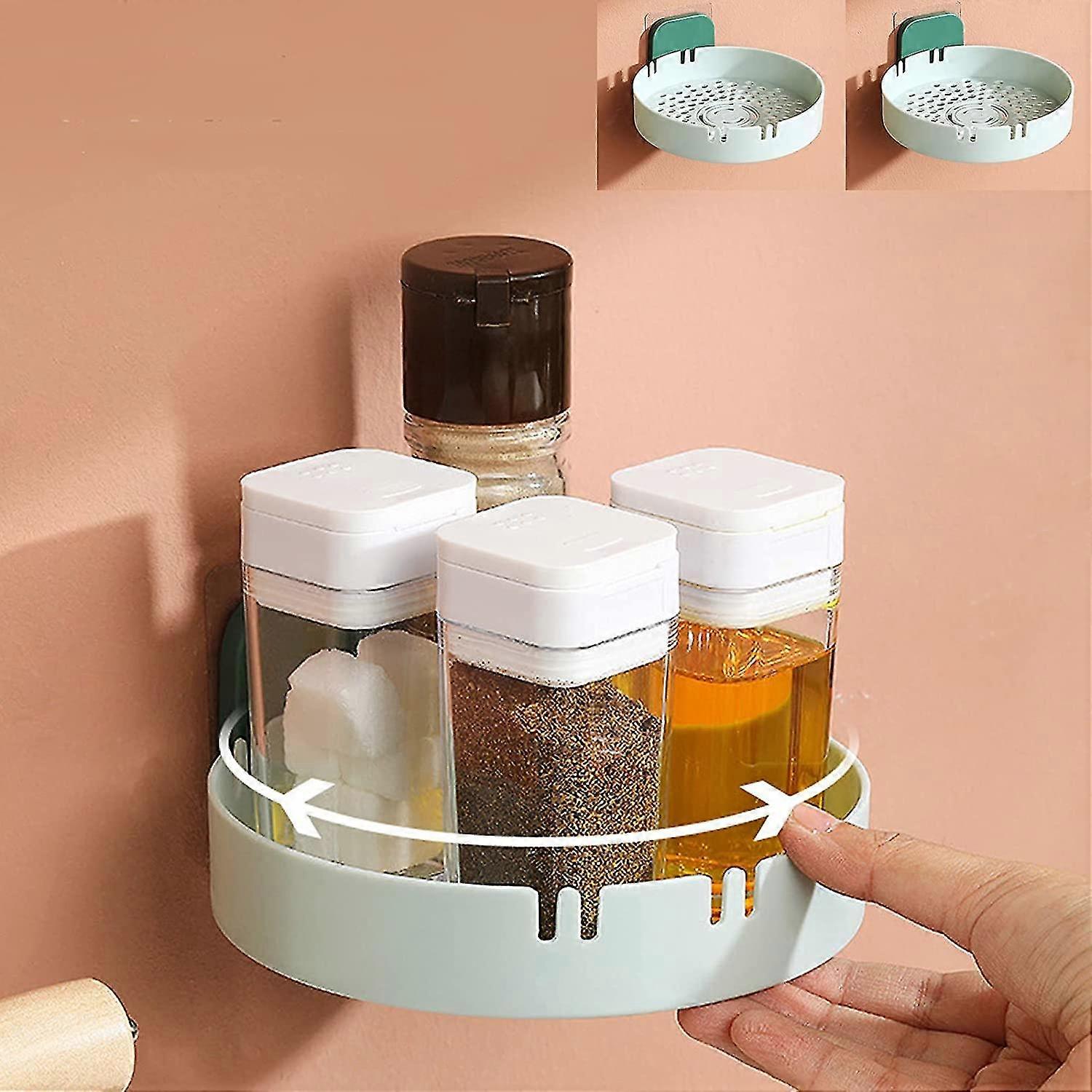 2 Pack 360 Rotating Wall-mounted Storage Rack Multifunctional Seasoning Organizer Shelf