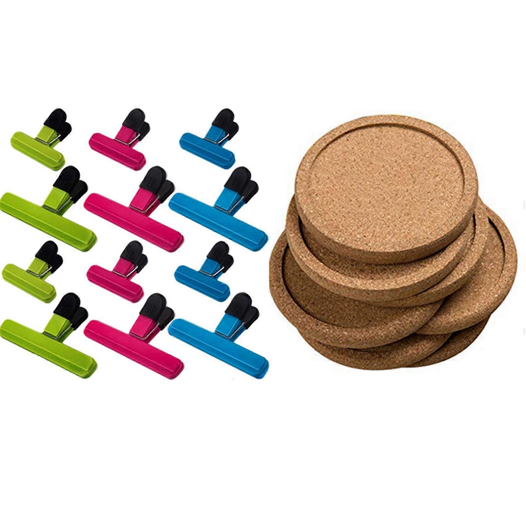 12 Pcs Plain Round Cork Coaster & 12 Pcs Plastic Bag Clips