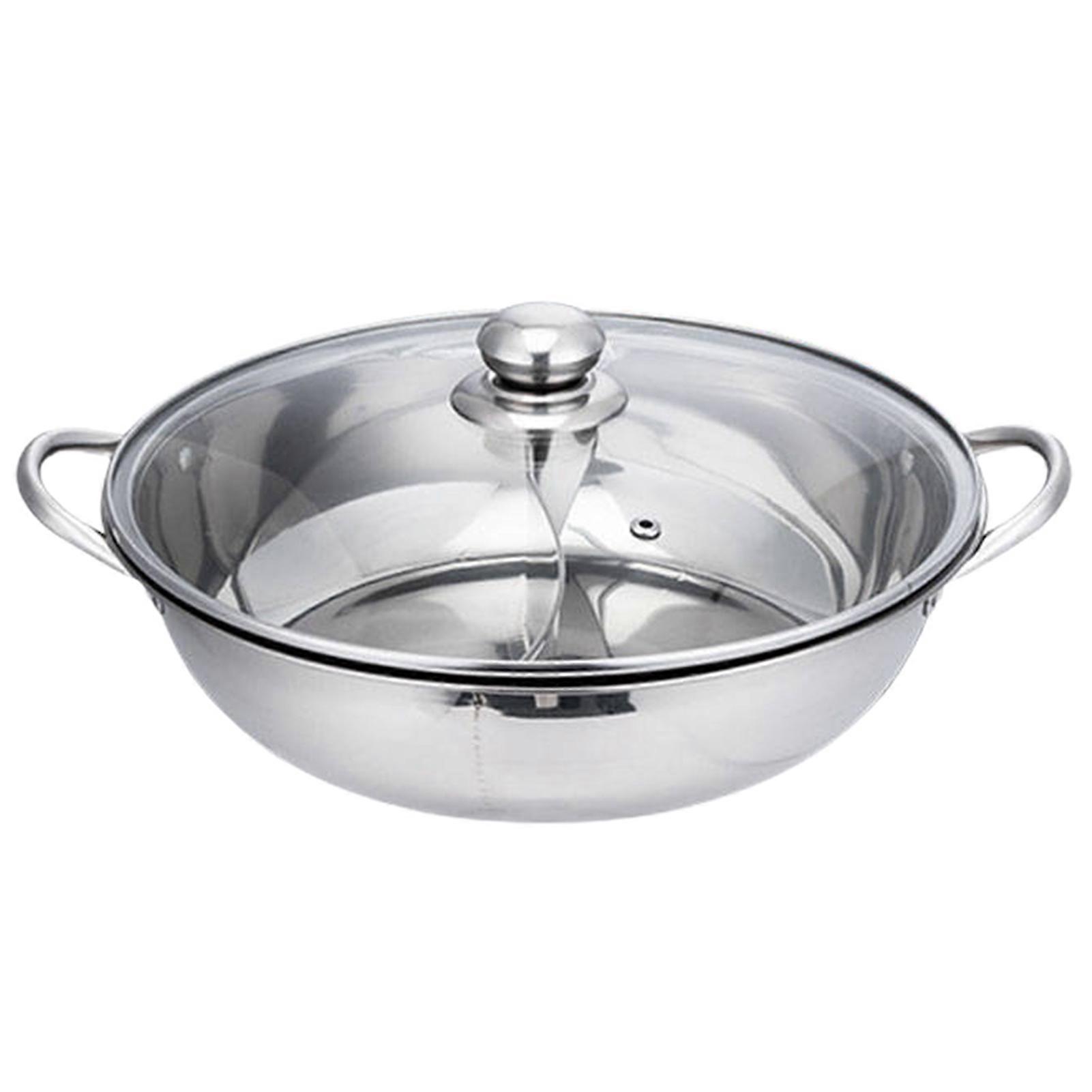 1 Set 30cm Double-Flavoured Pot with Lid Binaural Anti-scalding Stainless Steel Induction Cooker Compatible Single-layer Thicken Soup Hot Pot Home Sup