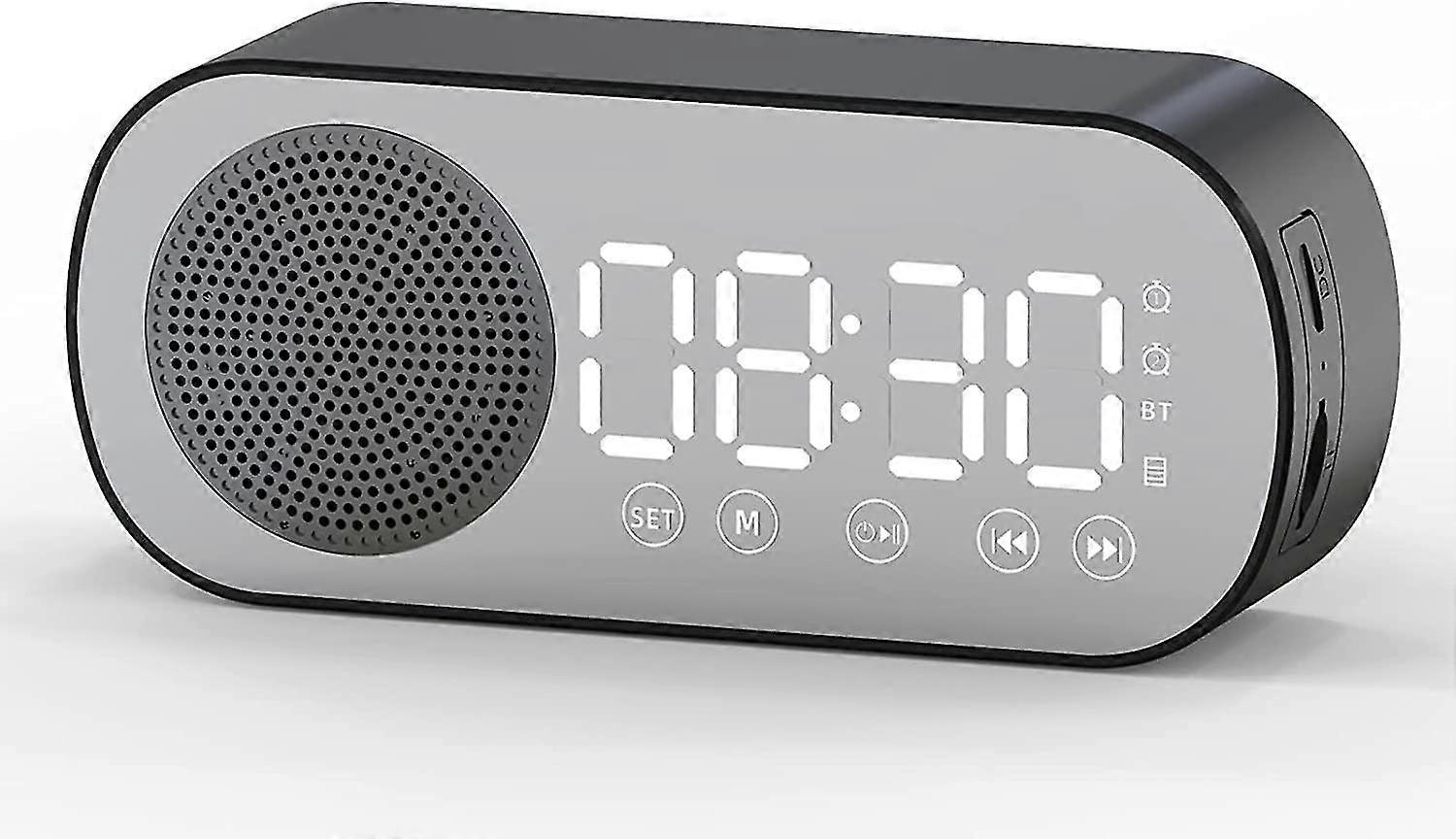 Digital Dual Alarm Clock, Multi-function Rechargeable Bluetooth 5.0 Speaker Led Display Mirror Desk Alarm Clock With Fm Radio Support Tf Card For Hote