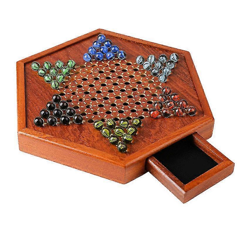 収納引き出しと60個のガラス大理石を備えた12.5インチの木製中国チェッカー