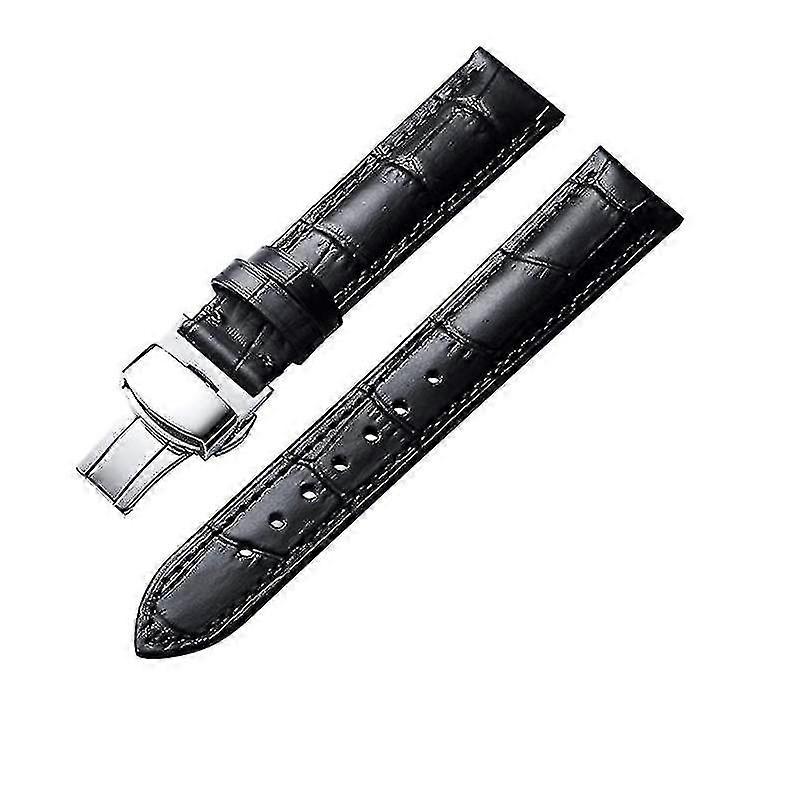 Bracelets de montre en cuir Bracelet alligator de remplacement pour hommes Femmes avec boucle de déploiement papillon argenté