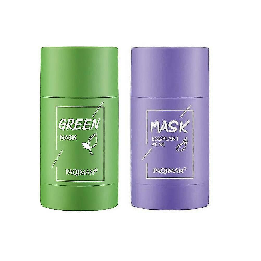 2個緑茶フェイスマスク-顔用毛穴のないディープクレンジンググリーンピュリファイングクレイスティックマスク、緑茶抽出物入りにきび除去剤、緑茶エッグプラ