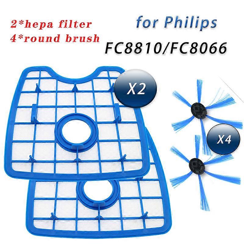 6ks / sada Vysávač 4okrúhla kefa a 2 filtre obrazovka pre Philips Robot FC8066 FC8820 FC8810 Zametacie robotické príslušenstvo