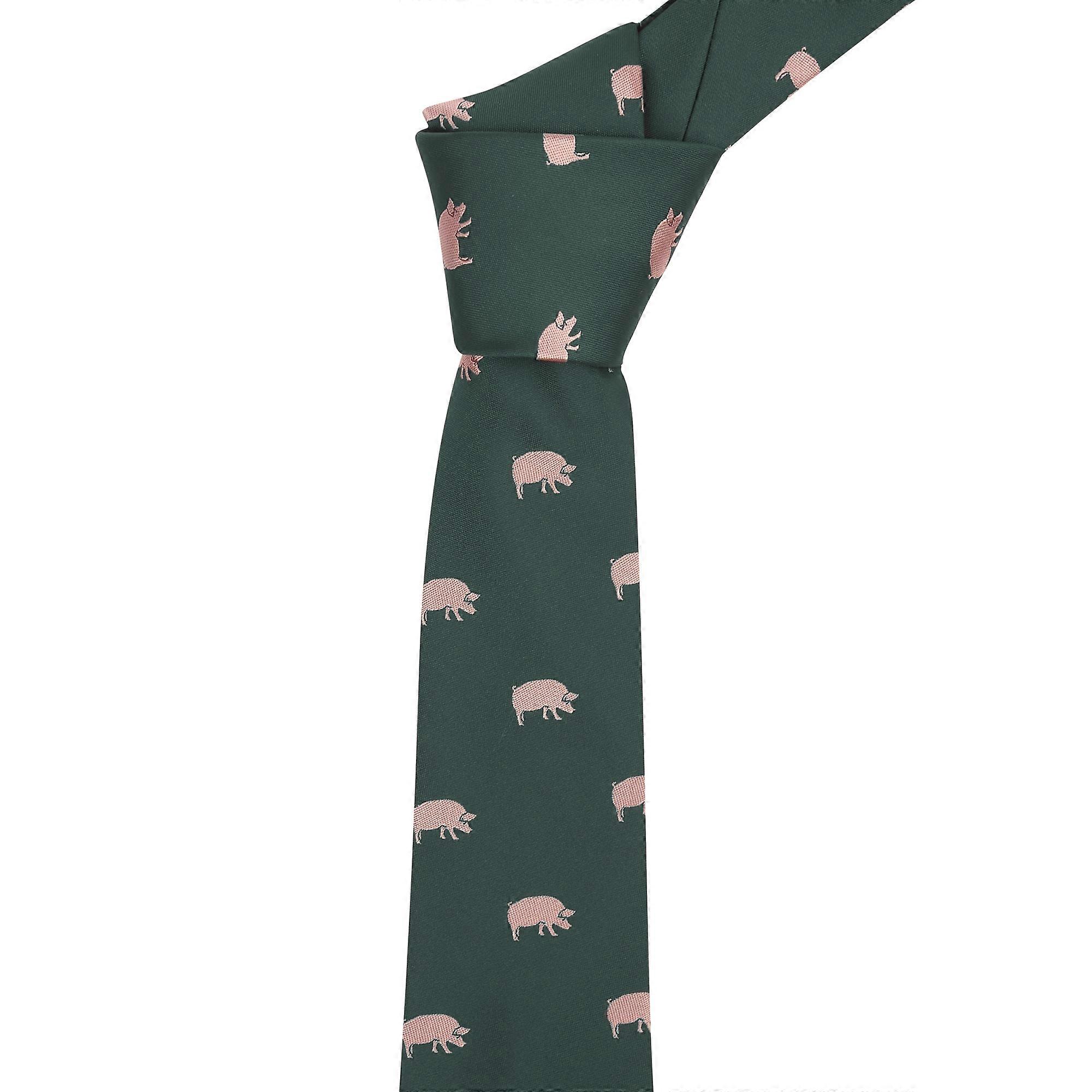 Dark Green Pig Embroidered Tie
