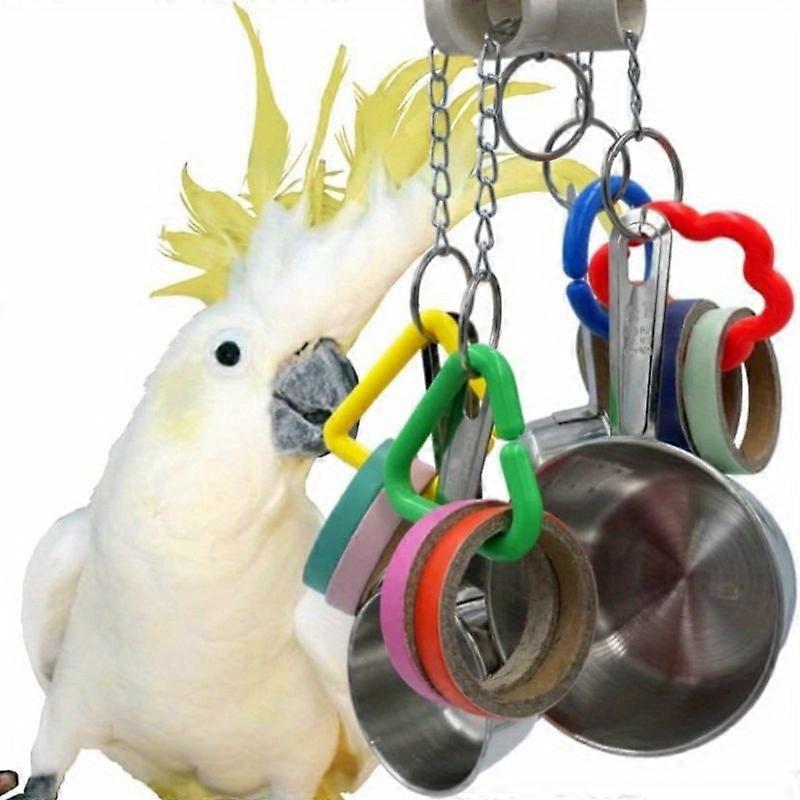 1pc Vibrant Parrot Playtime Toy - Durable Stainless Steel Four-Pot Skewers, Interactive Biting Activity, Colorful Cage Accessory
