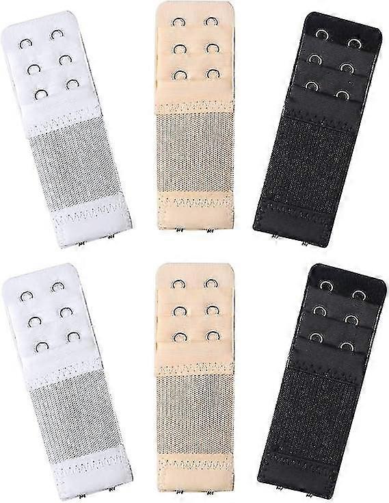 6 Pack 2/3 Hook Elastic Bra Extenders para mujer (blanco, negro, beige)