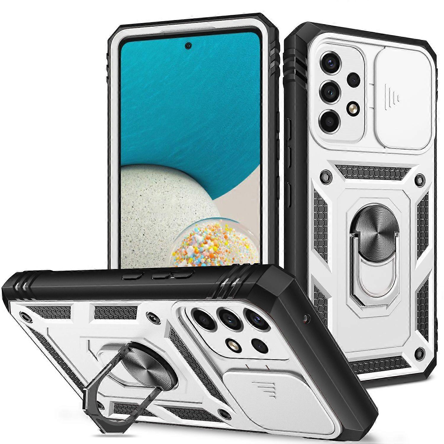 For Samsung Galaxy A53 5G Built-in Kickstand Sliding Camera Cover PC+TPU Phone Case Shockproof Cover with Card Clot