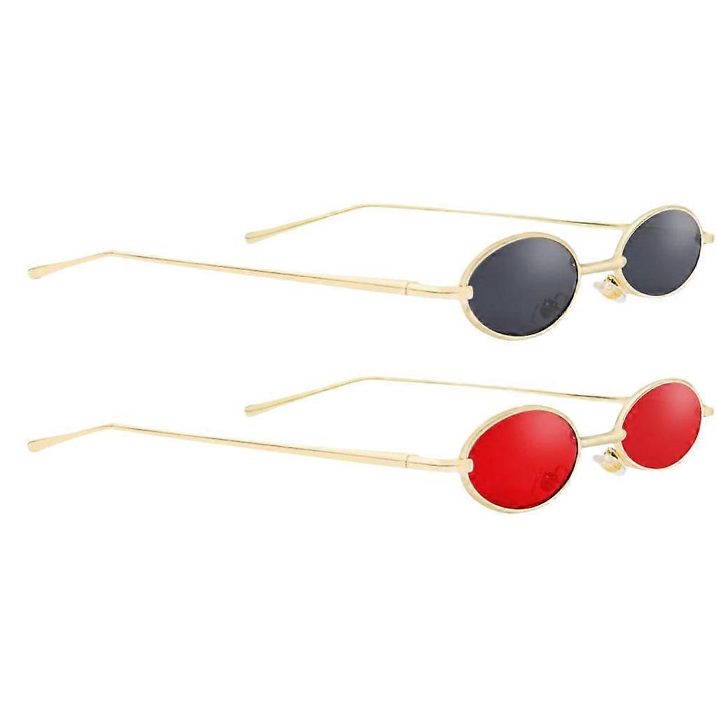 2 Pieces Small Metal Frame Oval Candy Color Sun Glasses