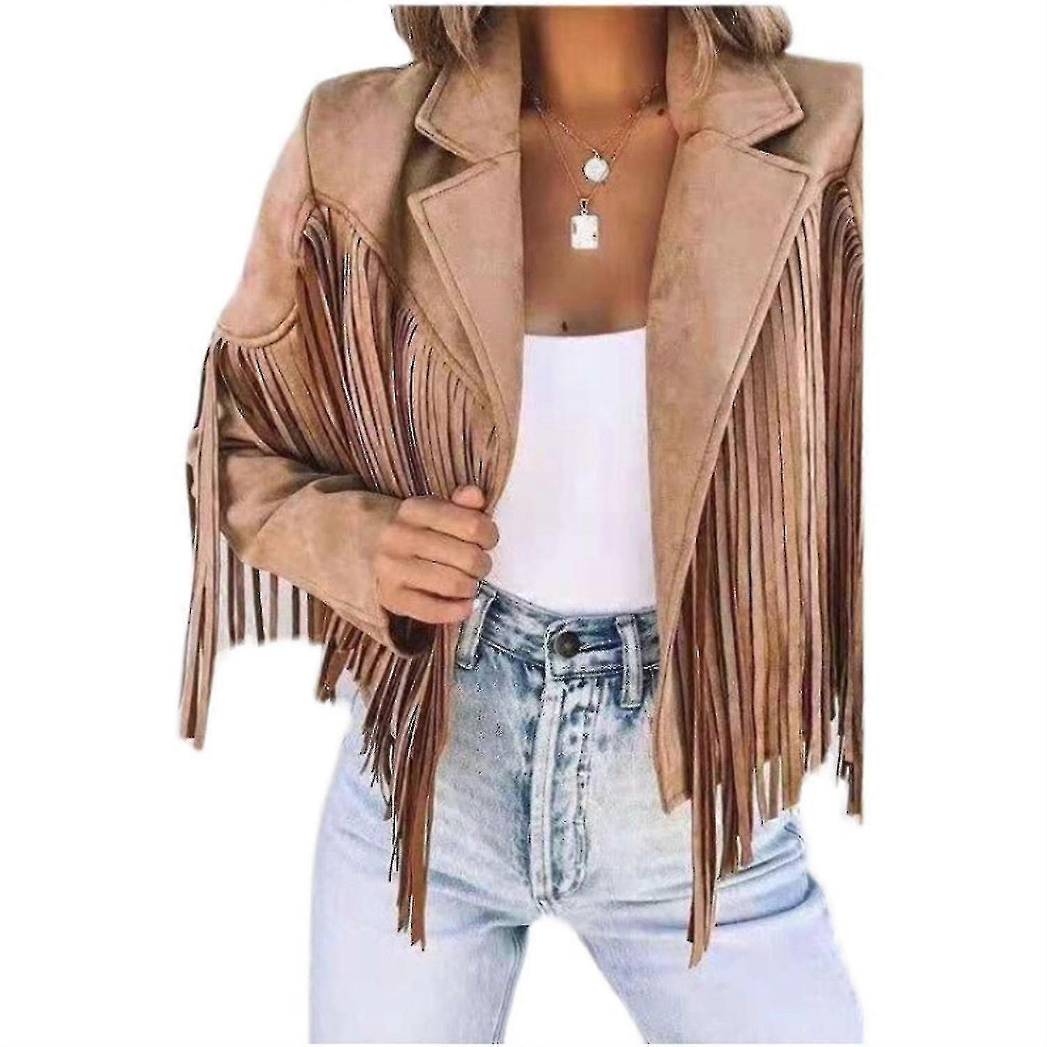 Kvinnors nya smala topp långärmad tryckt fransad kappa