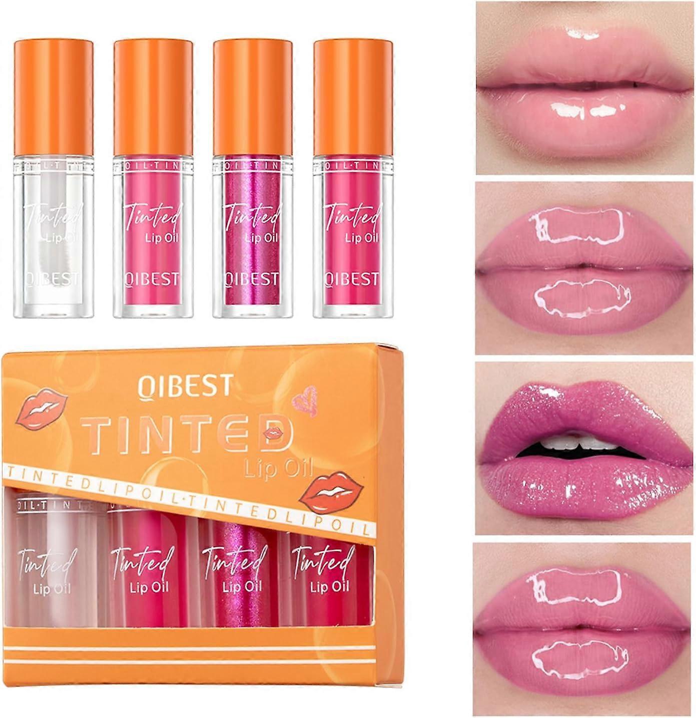 Tinted Lip Oil Light Lip Gloss Set,Shiny Transparent Lip Gloss Plumping,Long Lasting Shimmer Liquid Lipsticks for Girls and Women