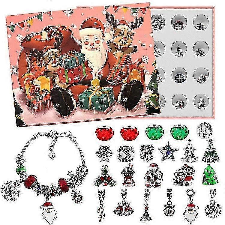 2024 Christmas 24 Days Countdown Advent Calendar Girls Children Christmas Jewelry Gifts - Diy Bracelet 2 Making Kits with 22 Charm Beads Surprise