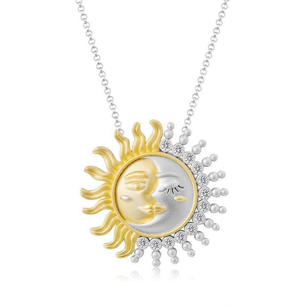 Two Tone Yellow Gold Solid Reversible for Sun Moon Pendant Charm Necklace