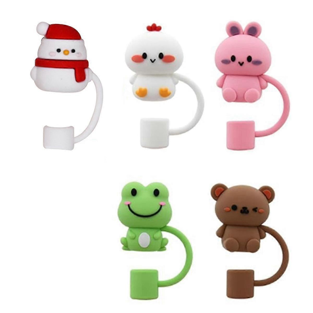5Pcs Premium Silicone Straw Cover Caps - Animal Shaped