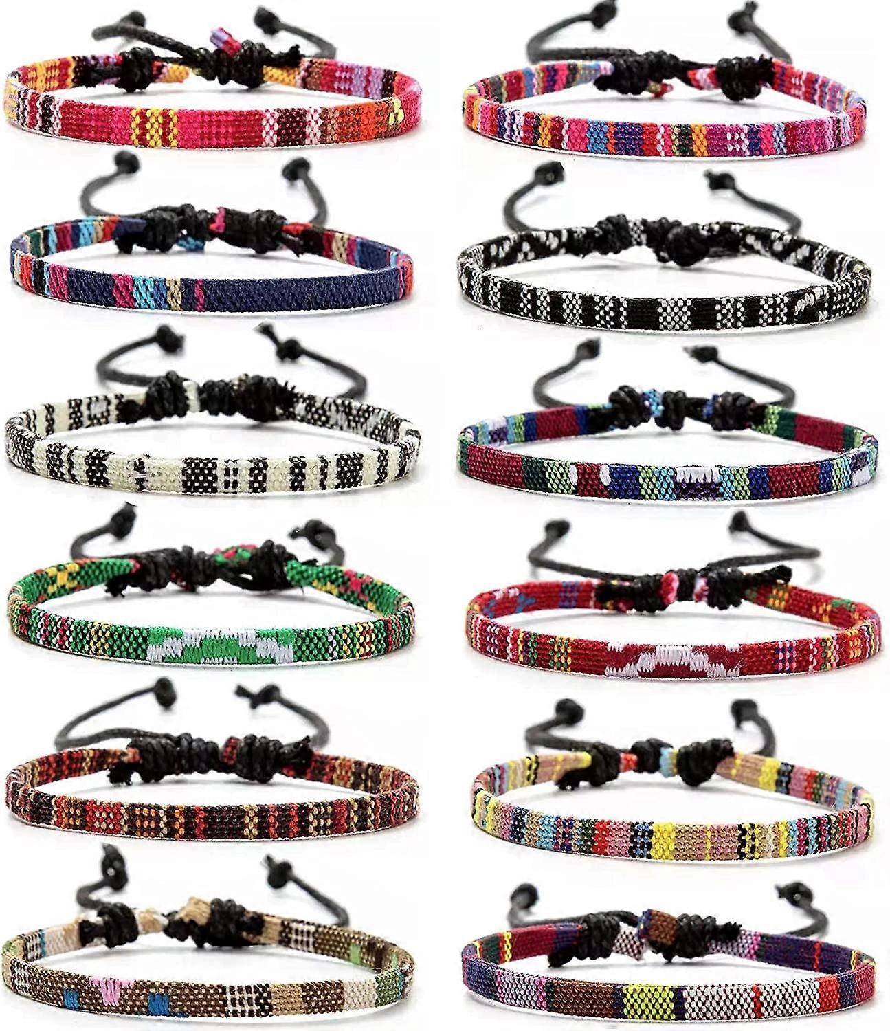 12Pcs Ankle Bracelet Adjustable Boho Surfer Anklet Bracelet for Women Mens String Rope Handmade Beach Anklet Colorful Ankle Bracelet Bohemia Anklet Ch