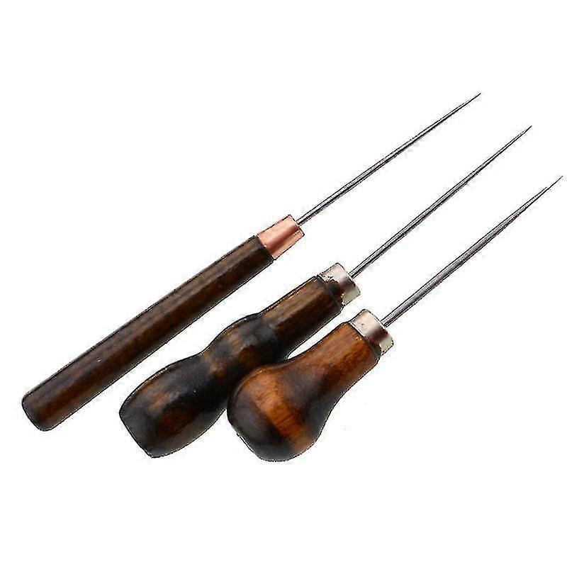 3pcs Leather Wood Handle Awl Tools For Leather Craft Stitching Sewing
