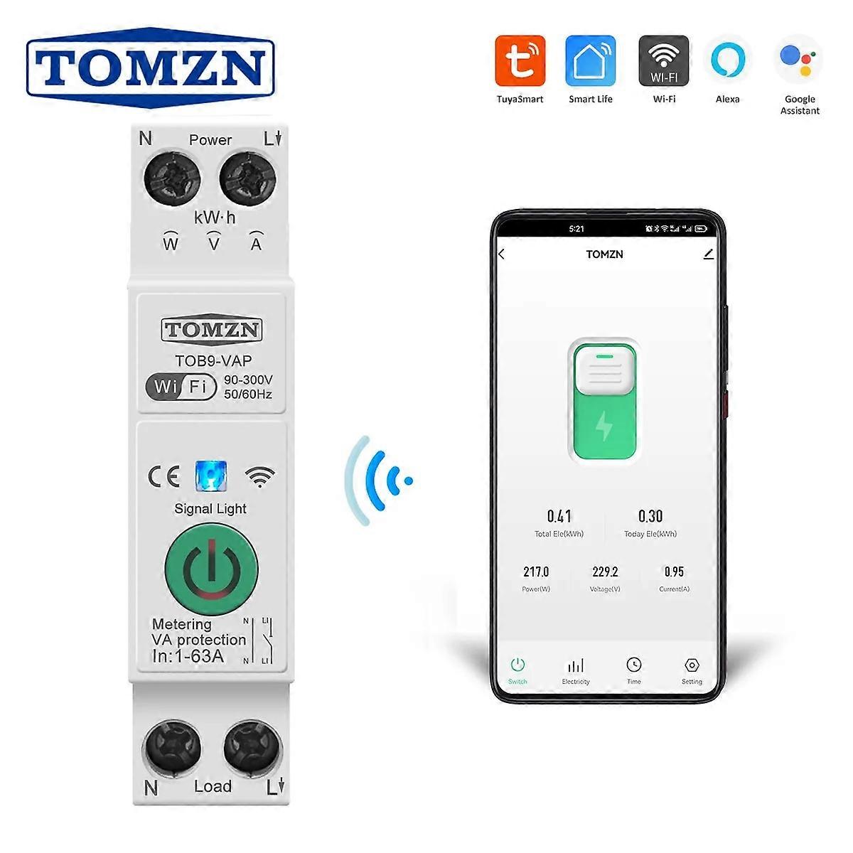 63A TUYA WiFi MCB Smart Circuit Breaker Over Current Under Voltage Protection Power Metering Wireless Remote Control Switch