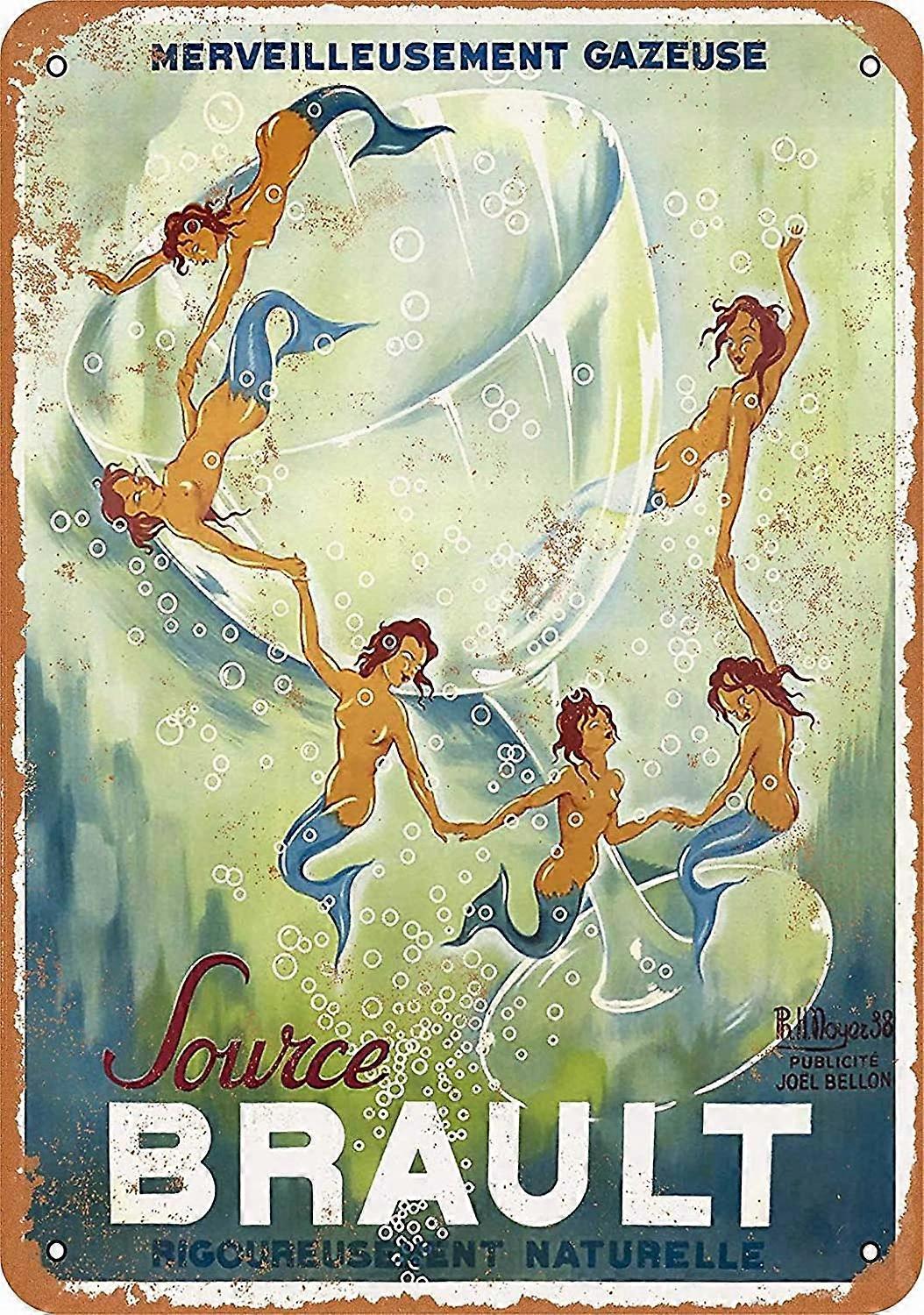 12 x 16メタルサイン - Braultスパークリングウォーターマーメイド - ヴィンテージウォールデコレーションアート