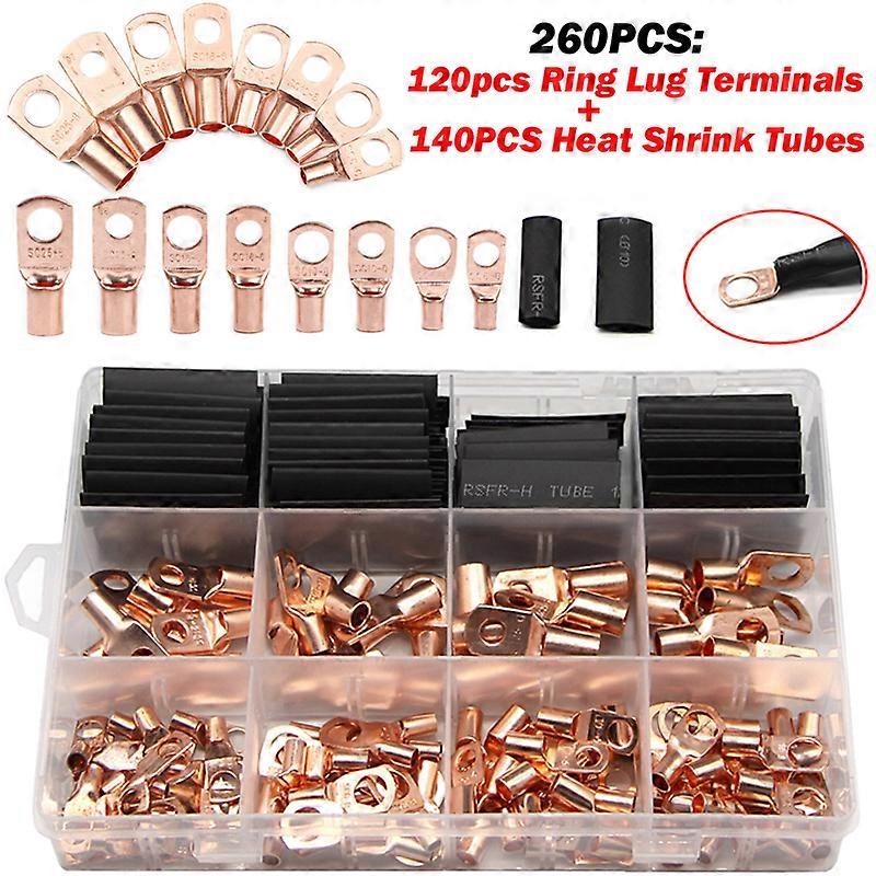 120CPS Car Auto Copper Ring Lug Battery Terminal Wire Crimp Connector lug terminals Assortment Bare