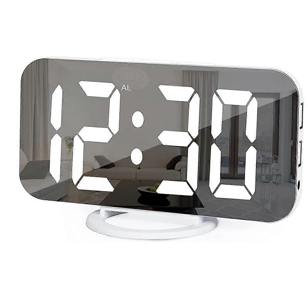 Digital Alarm Clock, Alarm Clocks for Bedrooms, Large Display Mirror Surface Alarm Clock with USB Charger 12/24H,Auto Dimmer Mode,for Office Bedroom N