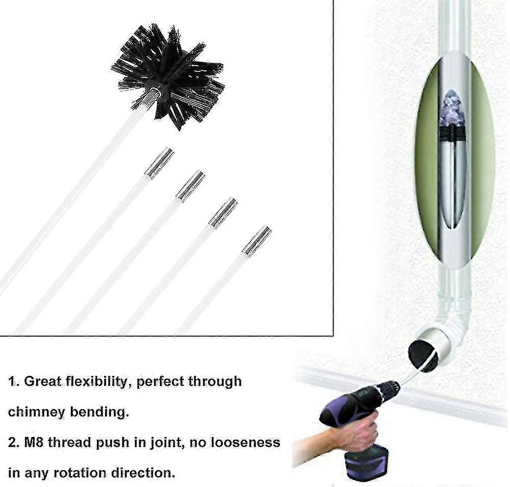 Chimney Kit Sweeping Drain Set Pipeline Flue Cleaning Tool For Duct Vent Includes Flexible