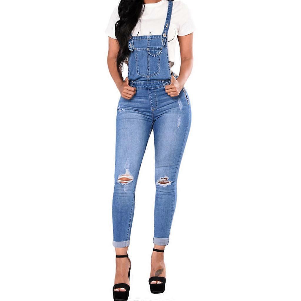 Womens Plus Size High Waist Skinny Bib Overalls Jeans Adjustable Gradient Long P
