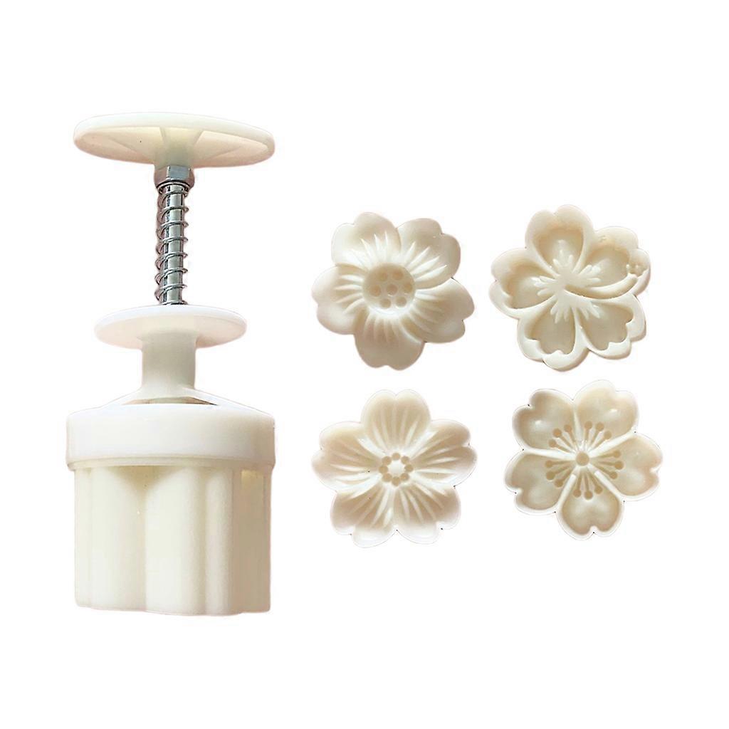 4 Pcs Flower Stamps Round Pastry Moon Cake Mold Thickness Adjustable Durable