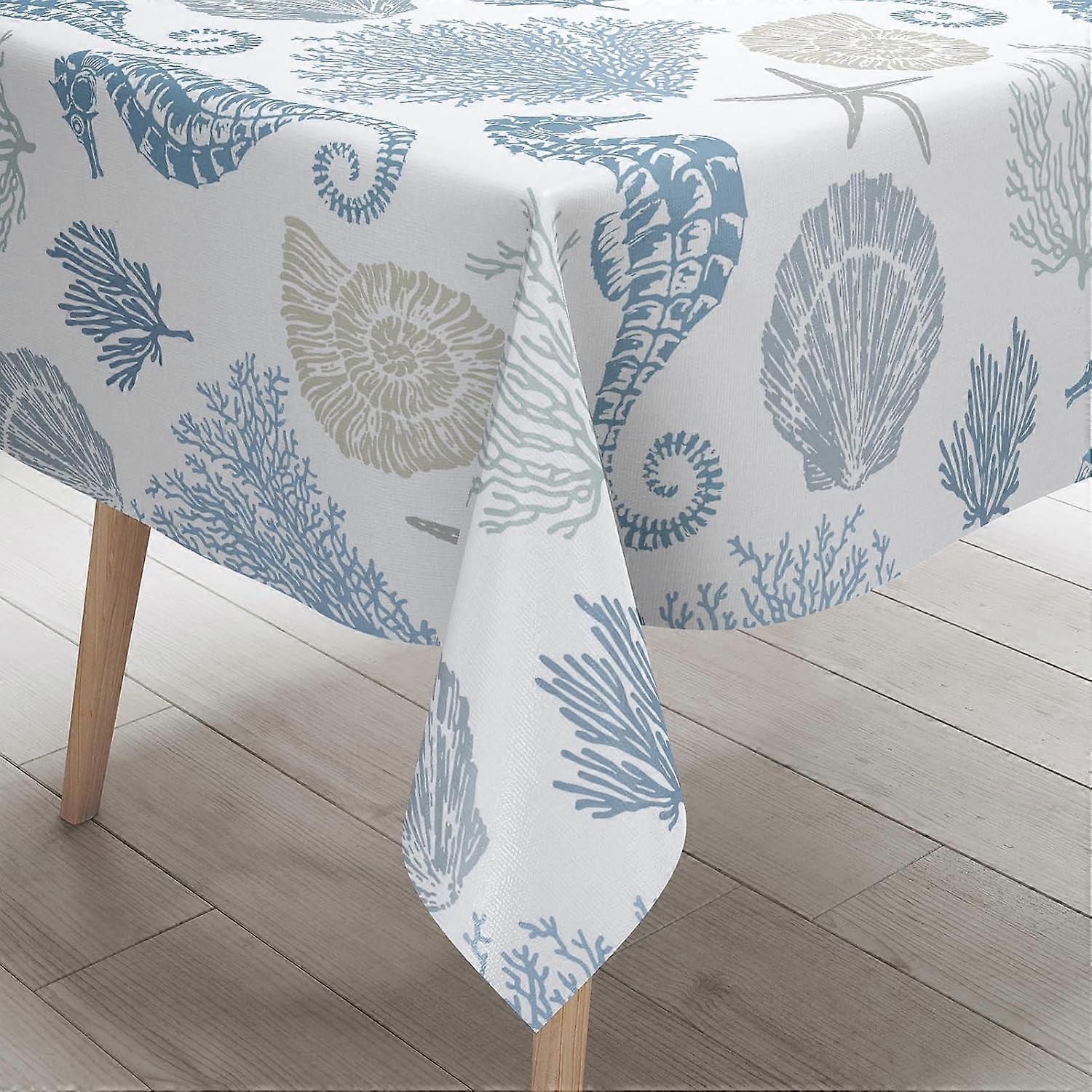 Coastal Nautical Rectangle Tablecloth Ocean Themed Beach Decorative Waterproof Table Covers for Dining Room Kitchen Living Room, 52x70 Inches