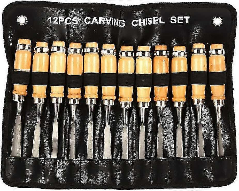12pcs Wood Carving Hand Chisel Tool Set In Storage Pouch, Professional Woodworking/carpentry Gouges Wood Carving Chisels With Wood Handles - JA