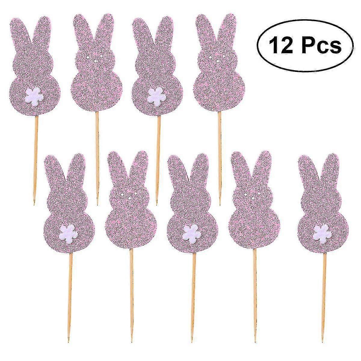 12pcs Glitter Easter Rabbit Cake Picks Cake Toppers Cake